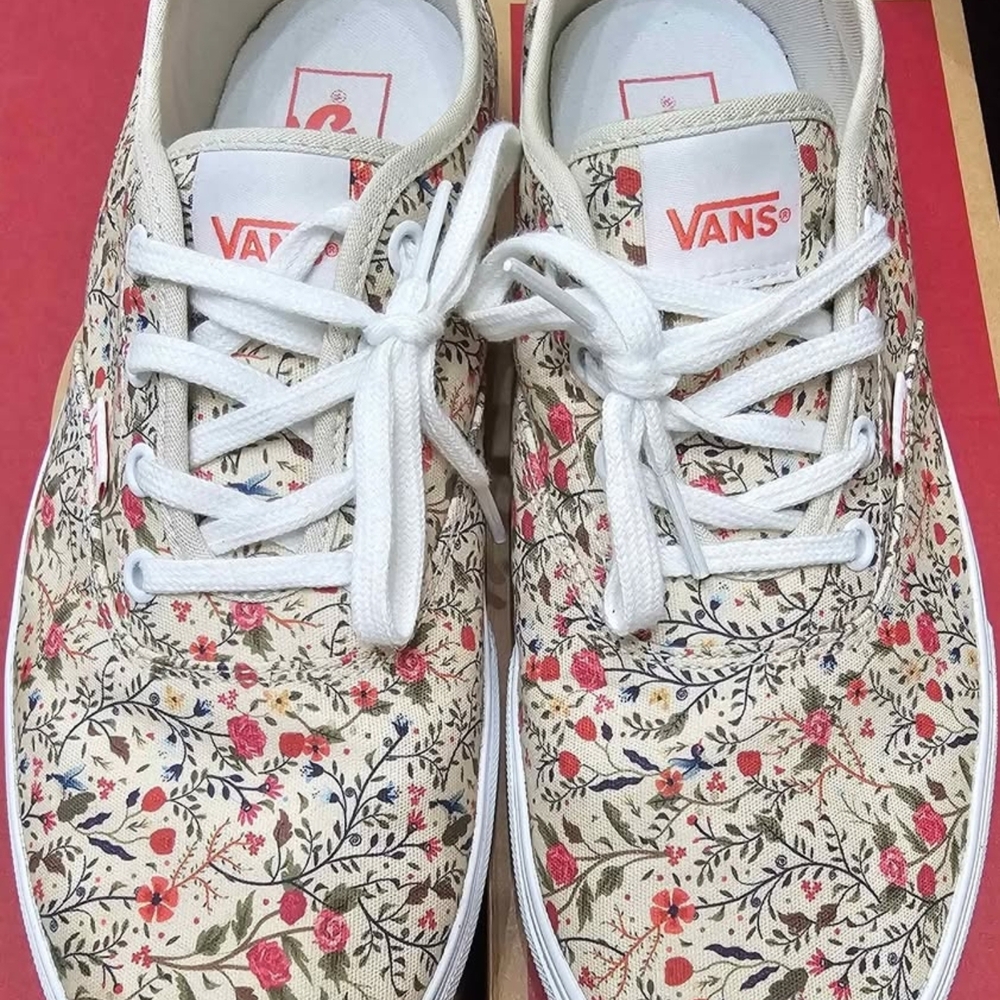Vans Cream and Red Floral Sneakers